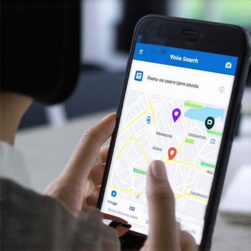 Jacksonville Business and Map Tech Business owner analyzing maps optimization with augmented reality and voice search features in Jacksonville