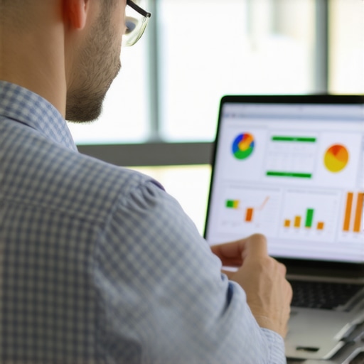 Business owner reviewing local SEO analytics with charts and a laptop