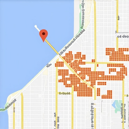 Digital map showing Jacksonville businesses and their Google Maps rankings