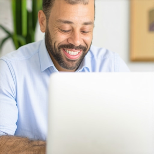 Business owner managing Google My Business profile on laptop in Jacksonville office