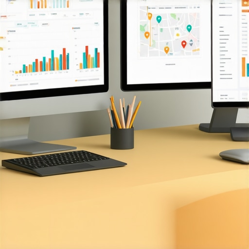 An array of devices showing analytics dashboards related to Google Maps and local SEO.