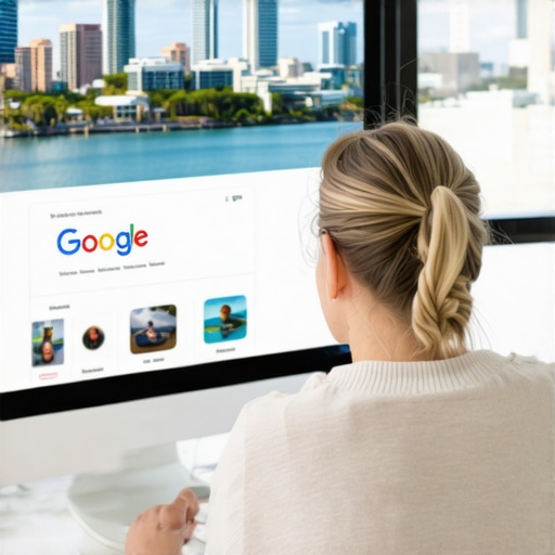 Person working on Google My Business profile with Jacksonville landmarks.