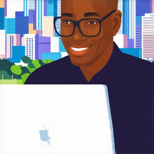 Business owner working on Google My Business profile with Jacksonville skyline