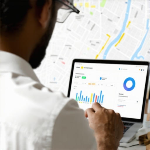 A person reviewing SEO analytics on a laptop with Jacksonville city map