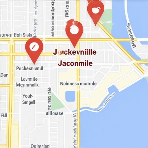 Illustrative map showcasing Jacksonville with icons representing local SEO milestones for 2026.