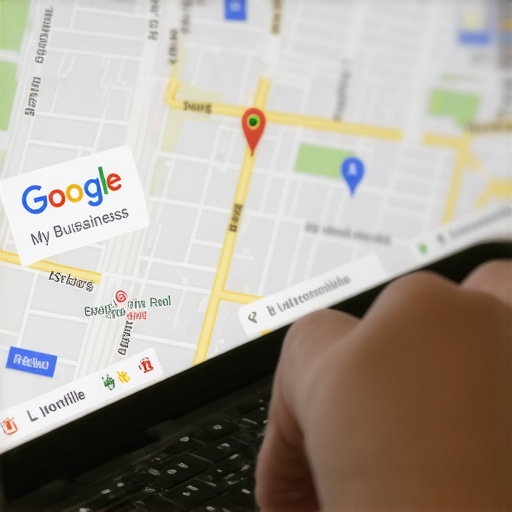 Person editing Google My Business profile on laptop with Jacksonville city map