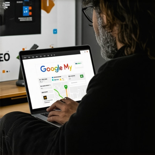 Business owner working on Google My Business profile to improve maps ranking.