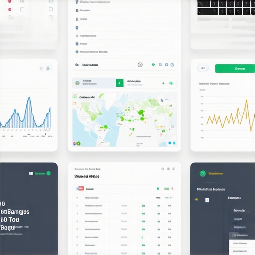 A person analyzing SEO data on multiple screens with maps and analytics charts