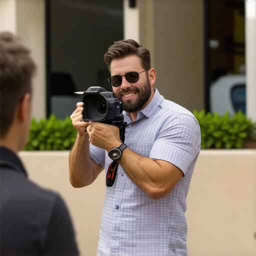 Jacksonville business owner capturing a promotional video outside storefront