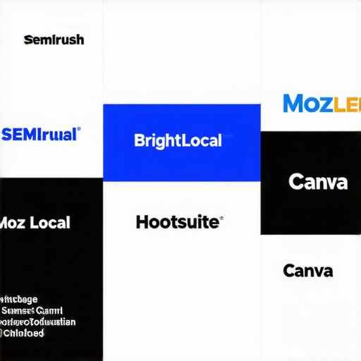 Screens displaying various SEO tools used for local business optimization