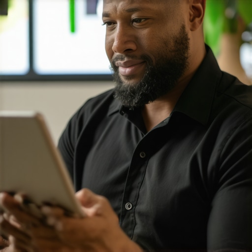 Business owner updating Google My Business profile with photos and posts.