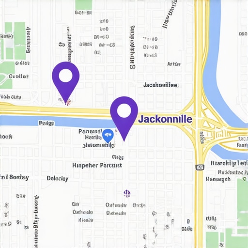 Detailed map of Jacksonville highlighting neighborhood-specific business locations