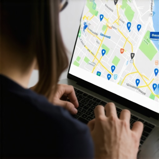 Person working on SEO tools on a laptop with Jacksonville map display.