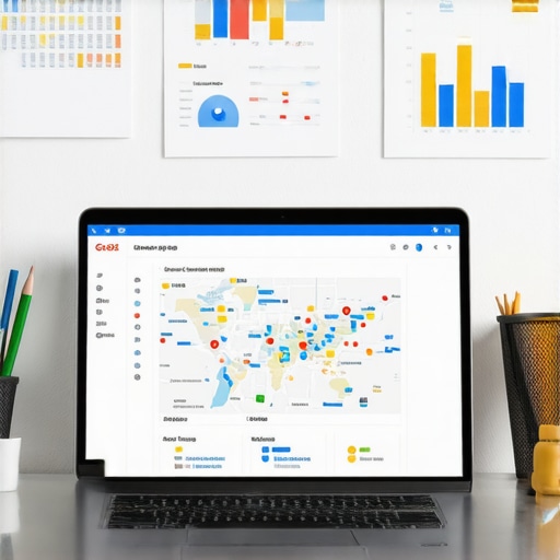 Laptop showing Google Maps data with Jacksonville map background.