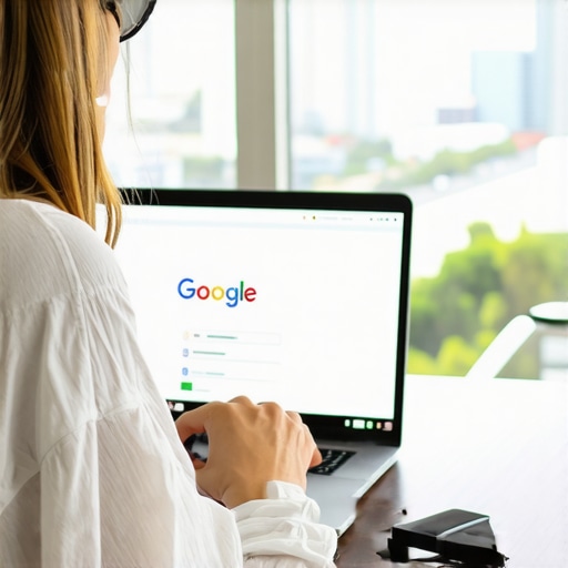 Person editing local business listing on laptop with Jacksonville city view