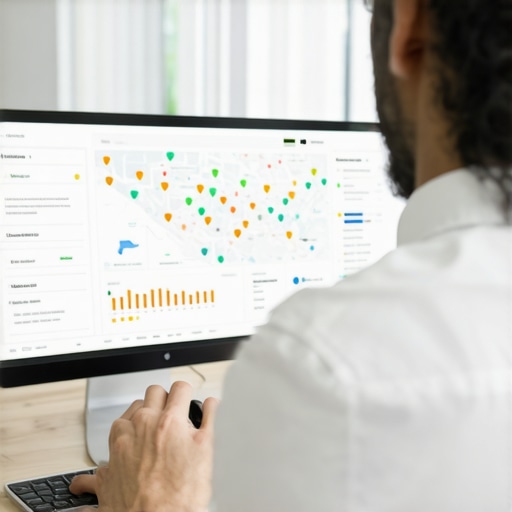 Person reviewing SEO analytics on a laptop with Jacksonville map in background.