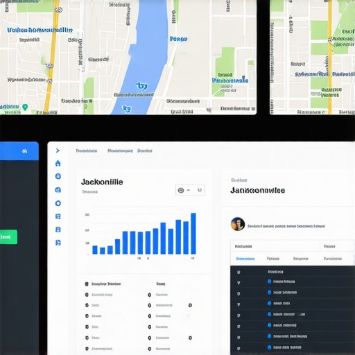 Screenshot of local SEO analytics dashboard displaying map rankings and reviews for Jacksonville businesses.